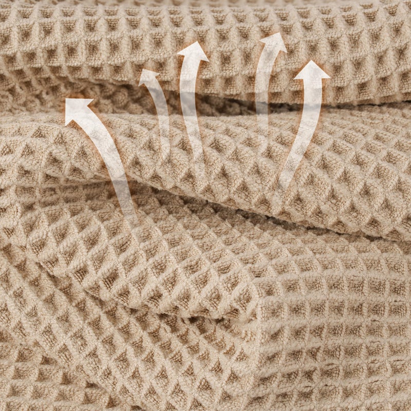 MICROFI New Microfiber Waffle Bath Towels, 2 Pieces, Oversized, Soft, Absorbent, Fast Drying, Lint Free 430 GSM (Beige) - Image 2