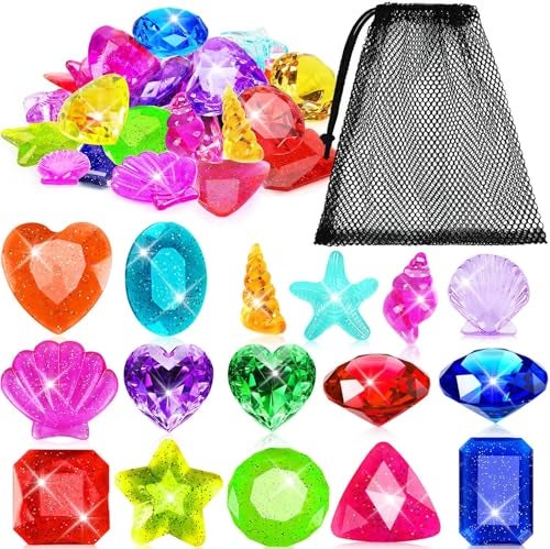 MARFOREVER 25 Pcs Diving Gem Pool Toys Big Colorful Pool Gems Pirate Treasure Diving Gems Diamond Pool Sinking Toys Underwater Gemstones for Summer Swimming Training Gift Boys Girls Pool Game Prize - Image 1