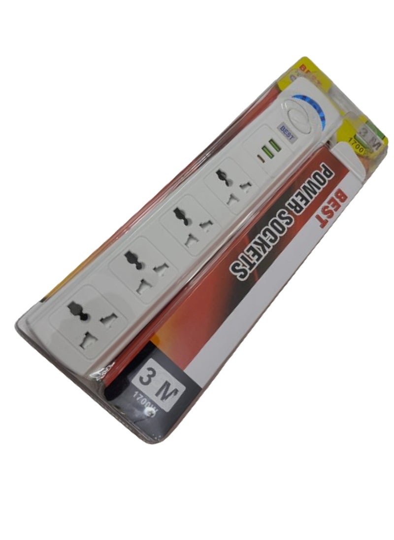 أب ستايل واقي التيار المتردد لقطاع الطاقة مع USB + النوع C، قابس مسطح لسلك تمديد مع 4 منافذ تيار متردد على نطاق واسع و2 USB 1 نوع C، محطة سطح المكتب 3M 1700W، مقبس صغير للسفر والمنزل والمكتب  - Image 1
