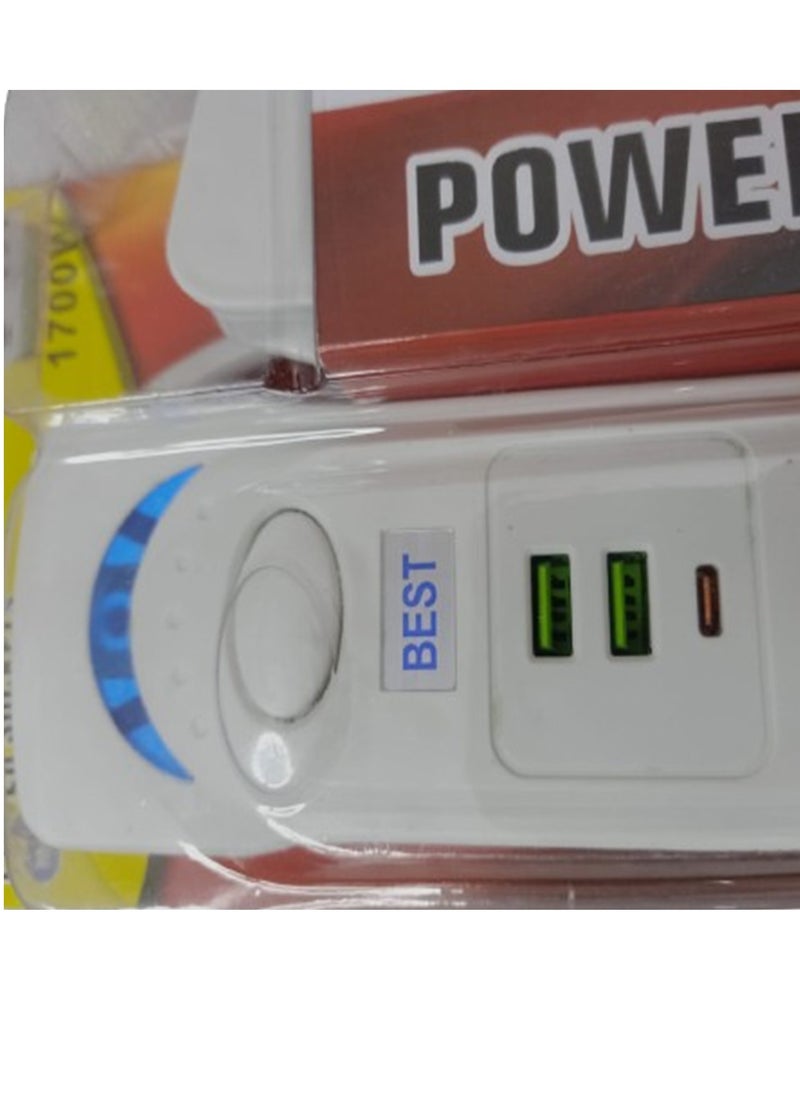 أب ستايل واقي التيار المتردد لقطاع الطاقة مع USB + النوع C، قابس مسطح لسلك تمديد مع 4 منافذ تيار متردد على نطاق واسع و2 USB 1 نوع C، محطة سطح المكتب 3M 1700W، مقبس صغير للسفر والمنزل والمكتب  - Image 3