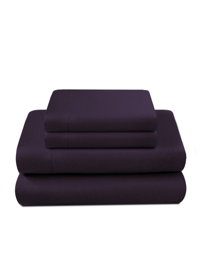 Lavish Touch Thread Count - 100% Cotton Double Brushed Flannel Sheet Set - 170 GSM Heavyweight, Deep Pockets, Pre-Shrunk & Anti-Pill, All Around Elastic – Queen -  Eggplant - Image 1