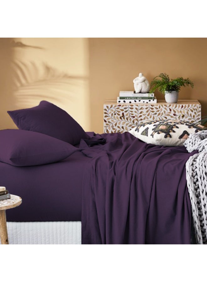 Lavish Touch Thread Count - 100% Cotton Double Brushed Flannel Sheet Set - 170 GSM Heavyweight, Deep Pockets, Pre-Shrunk & Anti-Pill, All Around Elastic – Queen -  Eggplant - Image 2