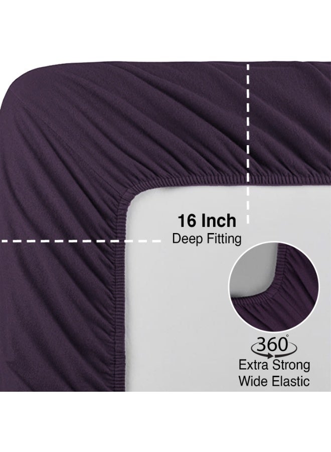 Lavish Touch Thread Count - 100% Cotton Double Brushed Flannel Sheet Set - 170 GSM Heavyweight, Deep Pockets, Pre-Shrunk & Anti-Pill, All Around Elastic – Queen -  Eggplant - Image 3
