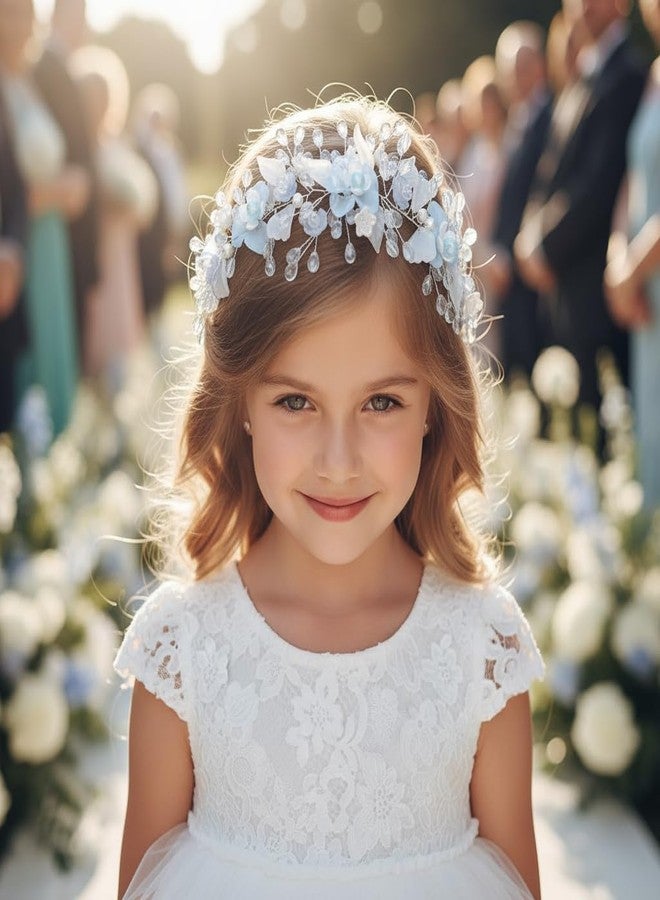 كامبسيس إكسسوار شعر للفتيات الصغيرات من كامبسيس، طوق رأس أزرق مزين بالزهور، قطعة رأس مرصعة بالكريستال لحفلات الزفاف للنساء - Image 5