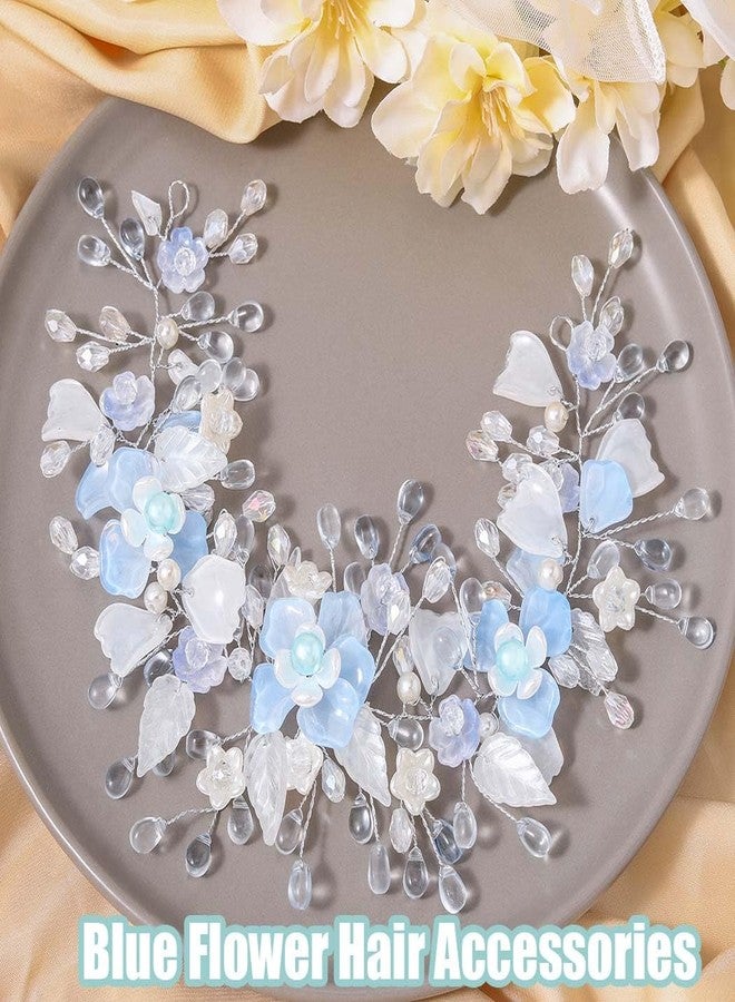كامبسيس إكسسوار شعر للفتيات الصغيرات من كامبسيس، طوق رأس أزرق مزين بالزهور، قطعة رأس مرصعة بالكريستال لحفلات الزفاف للنساء - Image 4