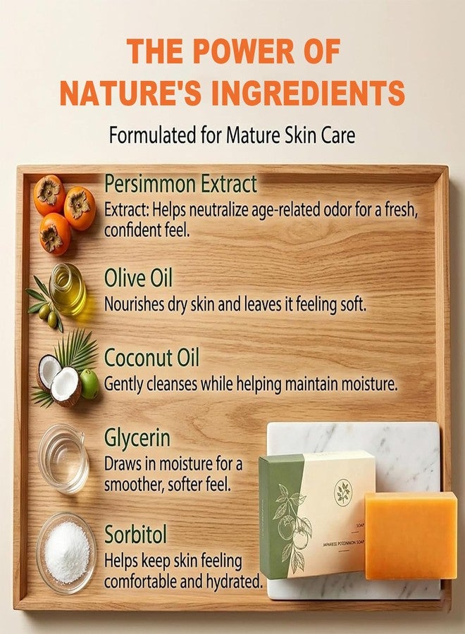 Tasunte KAORI Persimmon Soap for Old People Smell, Feel fresh and clean all day long, Moisturizing Mature Skin, Persimmon Soap for Body Odor with Natural Persimmon Extract for Men & Women - Image 5