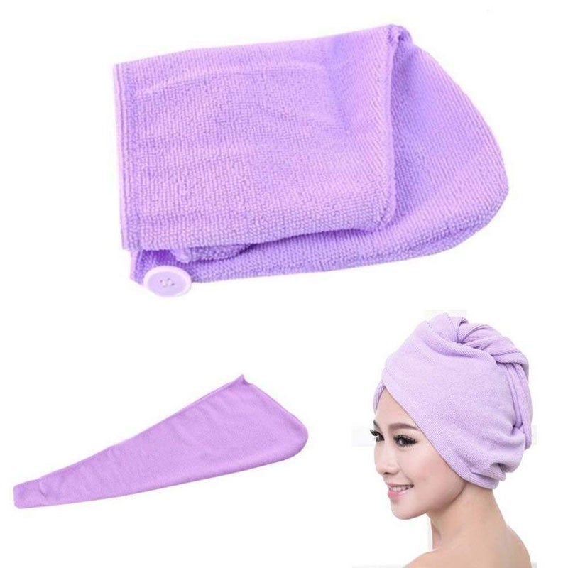 SEVIA Hair Towel Wrap Turban Microfiber - Domumdo Hair Drying Towel Bath Shower Cap Head Towels with Button, Absorbent & Soft Hair Dry Cap for Women Girls Kids (Multi Color) (1 pcs) - Image 2
