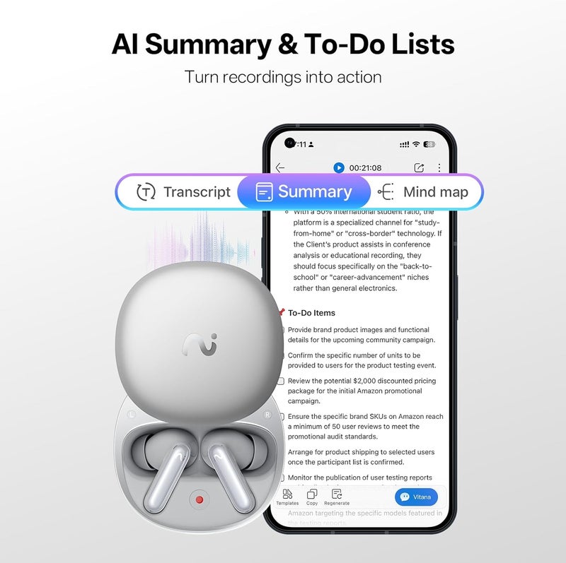 Viaim RecDot Voice Recorder Headphones: Professional AI for Meetings, Calls and Conferences. Transcribe & Summarize, 78 Languages, 48dB Hybrid ANC AI Assistant for Deep Work, AES-256 - Image 4