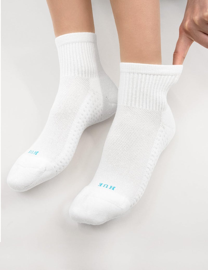 HUE womens Hue Women's Air Cushion Mini Crew Sport Socks, 3 Pair Pack casual socks, White, One Size US - Image 3