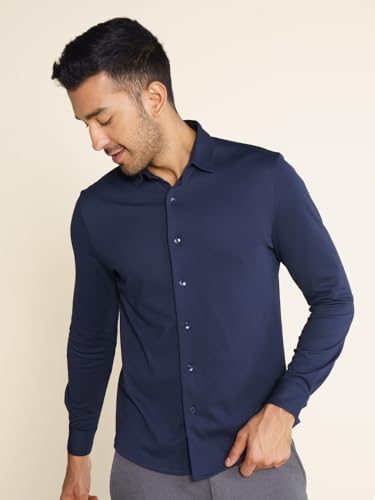 DAMENSCH Constant Cotton Thermoregulating Pique Full Shirts-Pack of 1-True Navy-X-Large - Image 4