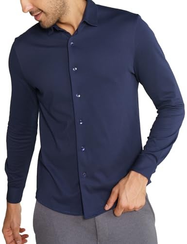 DAMENSCH Constant Cotton Thermoregulating Pique Full Shirts-Pack of 1-True Navy-X-Large - Image 1