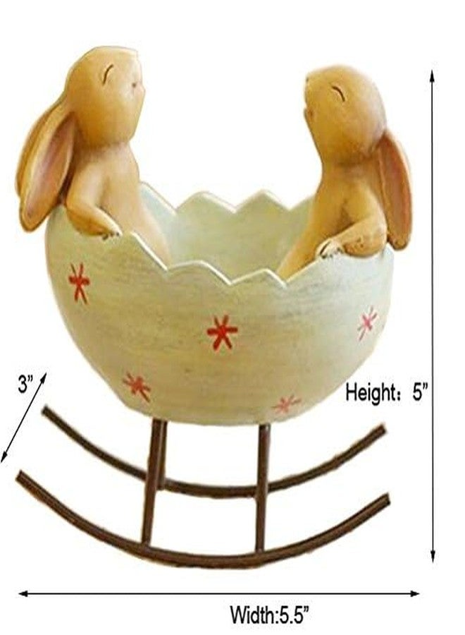 KiaoTime Laughing Bunny Rabbits Rocking in an Easter Egg Cradle Spring Easter Decoration Vintage Rustic Country Bunnies Rabbit Figurine Statue (Bunnies in a Cradle) - Image 5