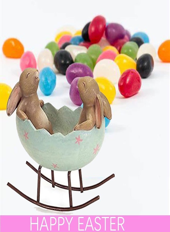 KiaoTime Laughing Bunny Rabbits Rocking in an Easter Egg Cradle Spring Easter Decoration Vintage Rustic Country Bunnies Rabbit Figurine Statue (Bunnies in a Cradle) - Image 4