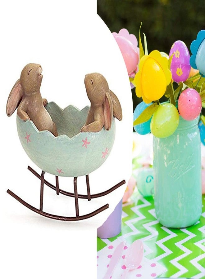 KiaoTime Laughing Bunny Rabbits Rocking in an Easter Egg Cradle Spring Easter Decoration Vintage Rustic Country Bunnies Rabbit Figurine Statue (Bunnies in a Cradle) - Image 3