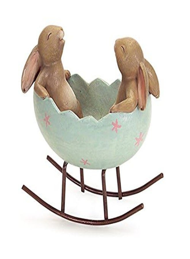 KiaoTime Laughing Bunny Rabbits Rocking in an Easter Egg Cradle Spring Easter Decoration Vintage Rustic Country Bunnies Rabbit Figurine Statue (Bunnies in a Cradle) - Image 2