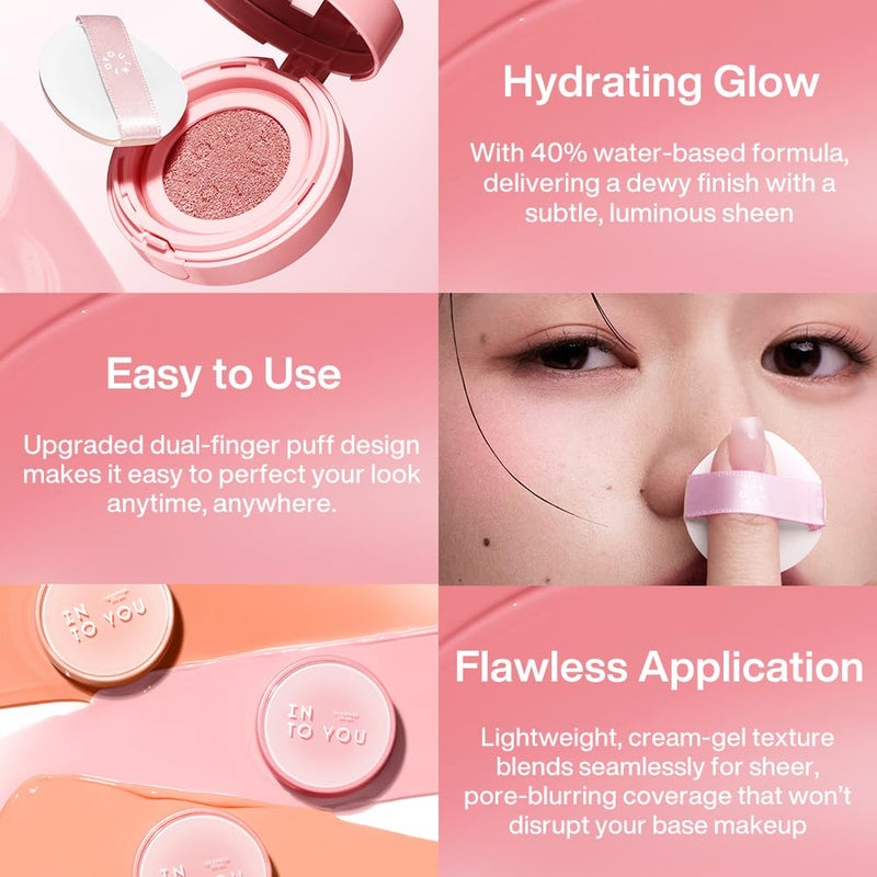 INTO YOU Cream Blush Air Cushion for Cheeks Eyes, Moisturizing, Lightweight, Dewy Finish Face Makeup, Long Wearing, Buildable, Blendable, Pigmented Liquid Blush, for All Skin Tones, Sunlit Peach - Image 4