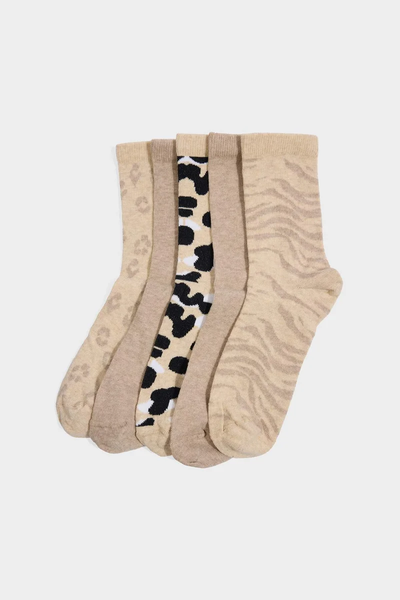 Woman Patterned 5 Piece Cotton Long Socks