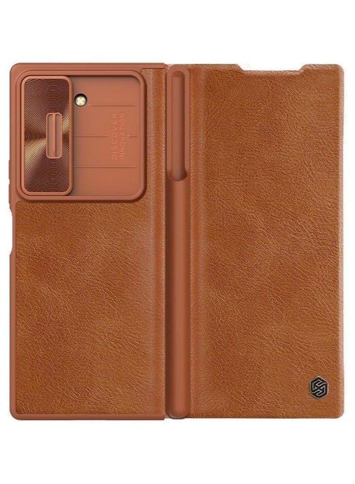 Nillkin Qin Pro Leather Case Cover For Samsung Galaxy Z Fold6 G Slide Camera Cover Flip Leather Case (Fold 6 5G) (Brown)