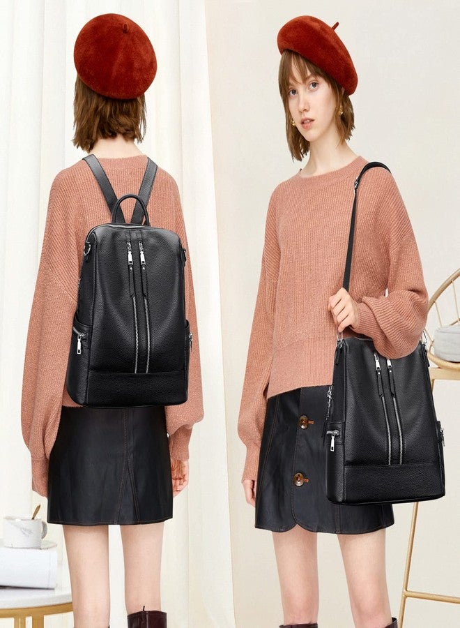 ALTOSY Genuine Leather Backpack Purse for Women Convertible Shoulder Bag Crossbody Bag Elegant Casual Daypacks (S77 Black) - Image 3