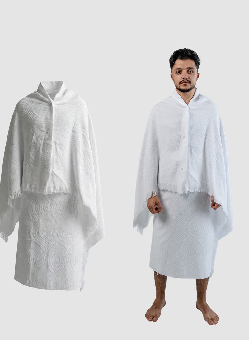 إحرام كنوز مكبسن للرجال – قطن طبيعي غير مخيط – ثابت ومريح للحج والعمرة - Image 1