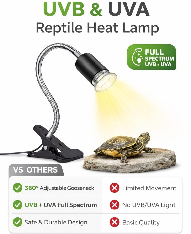 rizopets Reptile Heat Lamps, UVA/UVB Turtle Lamp with Holder, 360° Rotatable Basking Lamp for Turtle, Lizard & Aquatic Plants (Holder + 50W UV Bulb) - Image 2