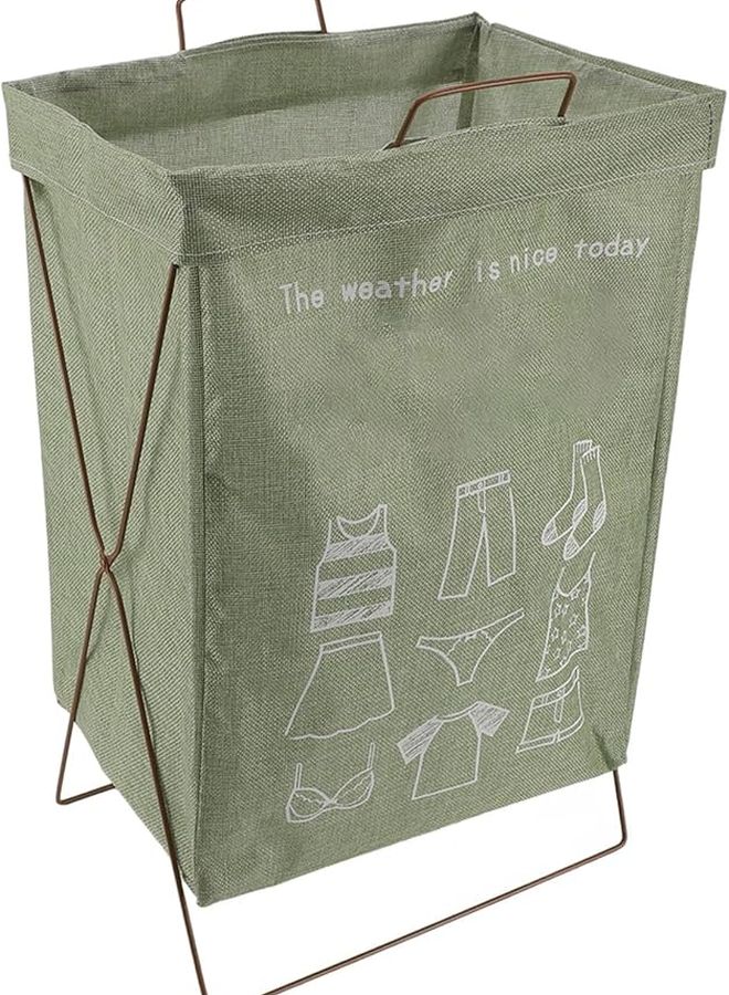 Large Green Collapsible Metal X Frame Laundry Basket With Bag For Dorm Apartment Organization - Image 1