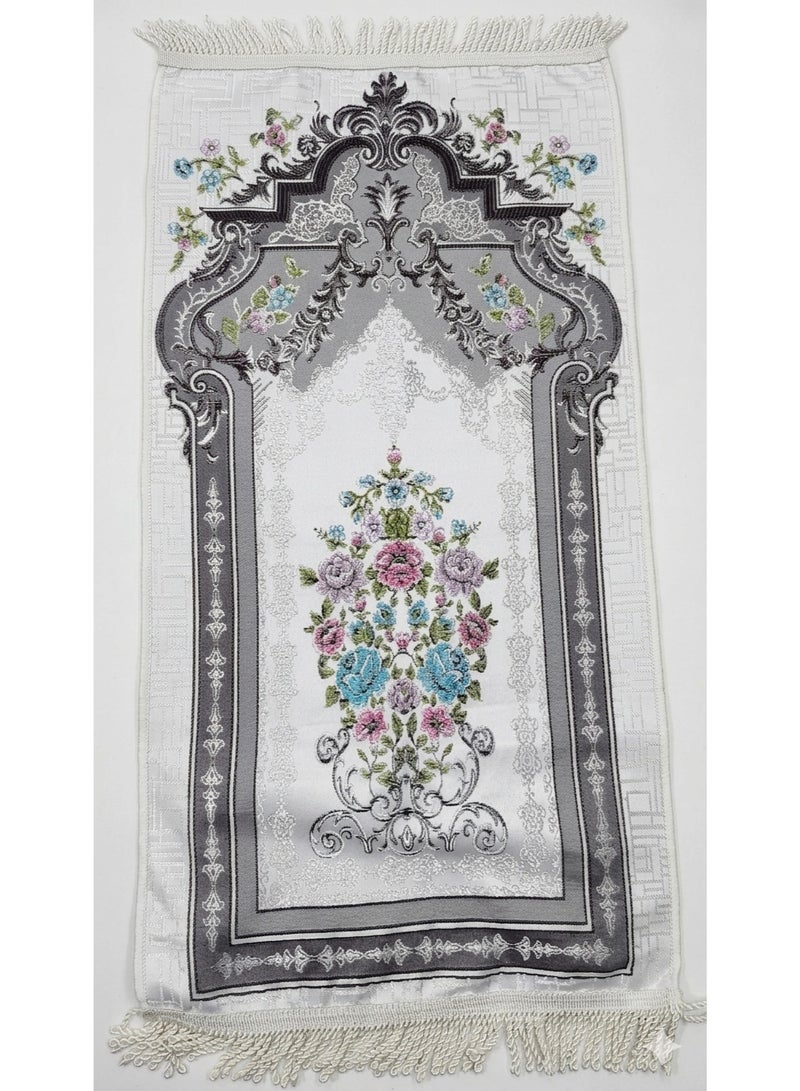 Turkish patterned children's prayer rug - with a mihrab design and cheerful rose patterns - a soft, comfortable, lightweight educational prayer rug for young children