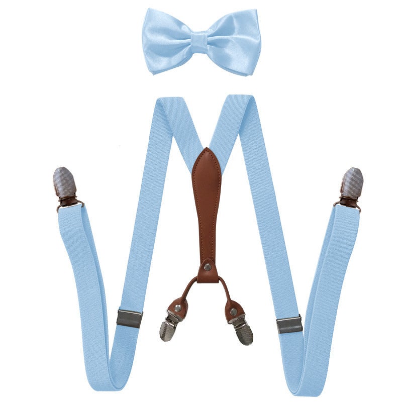 Fashionable Trendy Unisex Elastic Adjustable Suspenders Anti-slip Universal Bib Pants For Adults Kids Loose Fitting Light Blue 