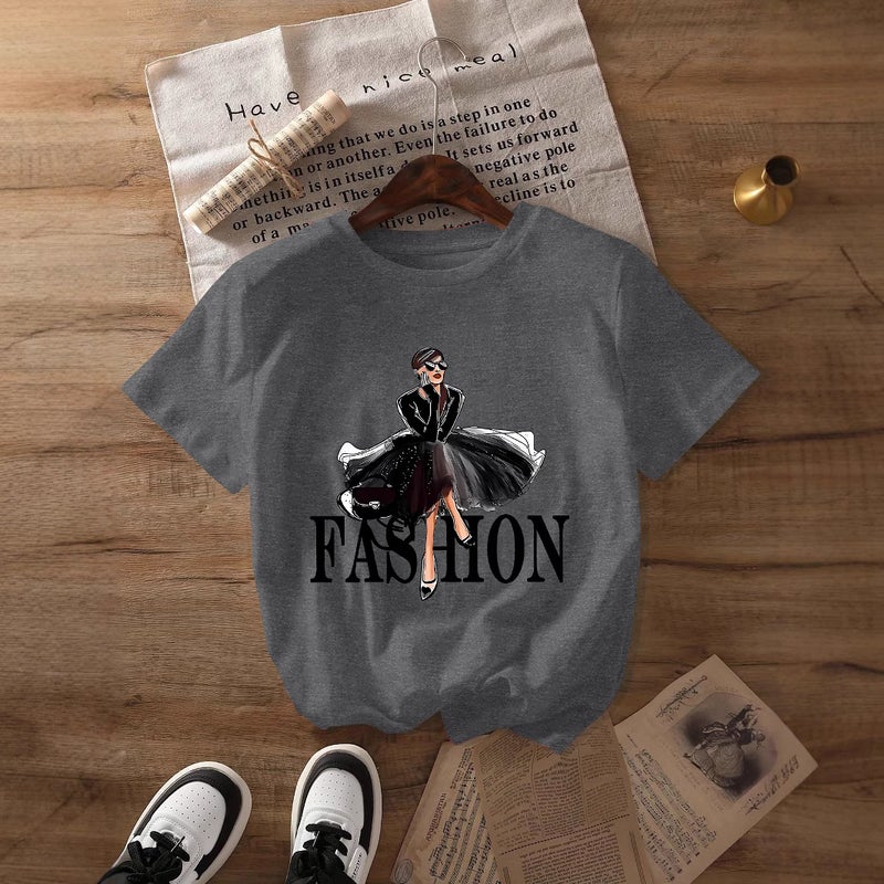 Independent Station Women'S Tops Round Neck Cartoon Printed Short-Sleeved T-Shirt-M - Image 4