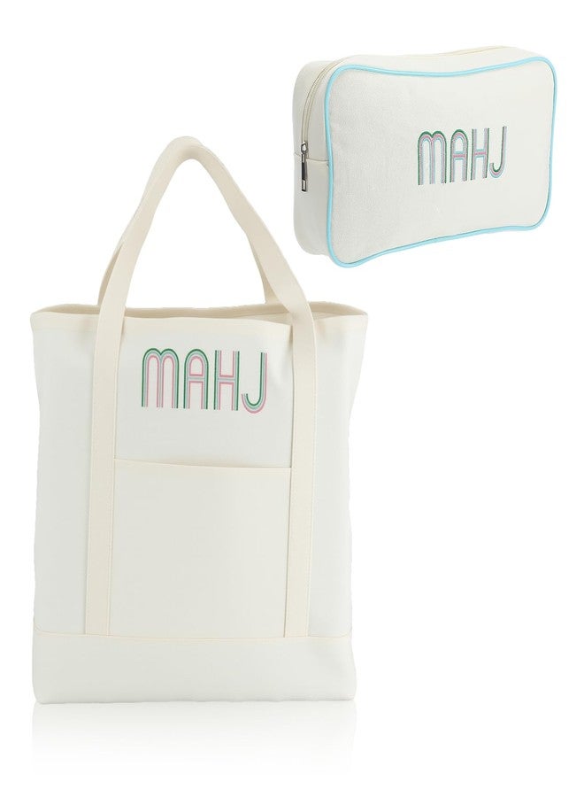 SilTriangle 2 Pcs Embroidered Mahjong Canvas Tote (large & Extra Large) Empty Tiles Tote Embroidered Tile Bag for Mahjong Lover Accessories Overnight - Image 1