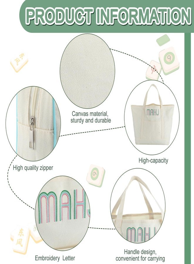 SilTriangle 2 Pcs Embroidered Mahjong Canvas Tote (large & Extra Large) Empty Tiles Tote Embroidered Tile Bag for Mahjong Lover Accessories Overnight - Image 3