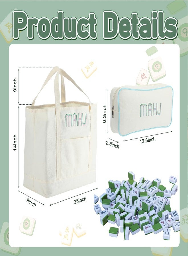 SilTriangle 2 Pcs Embroidered Mahjong Canvas Tote (large & Extra Large) Empty Tiles Tote Embroidered Tile Bag for Mahjong Lover Accessories Overnight - Image 2