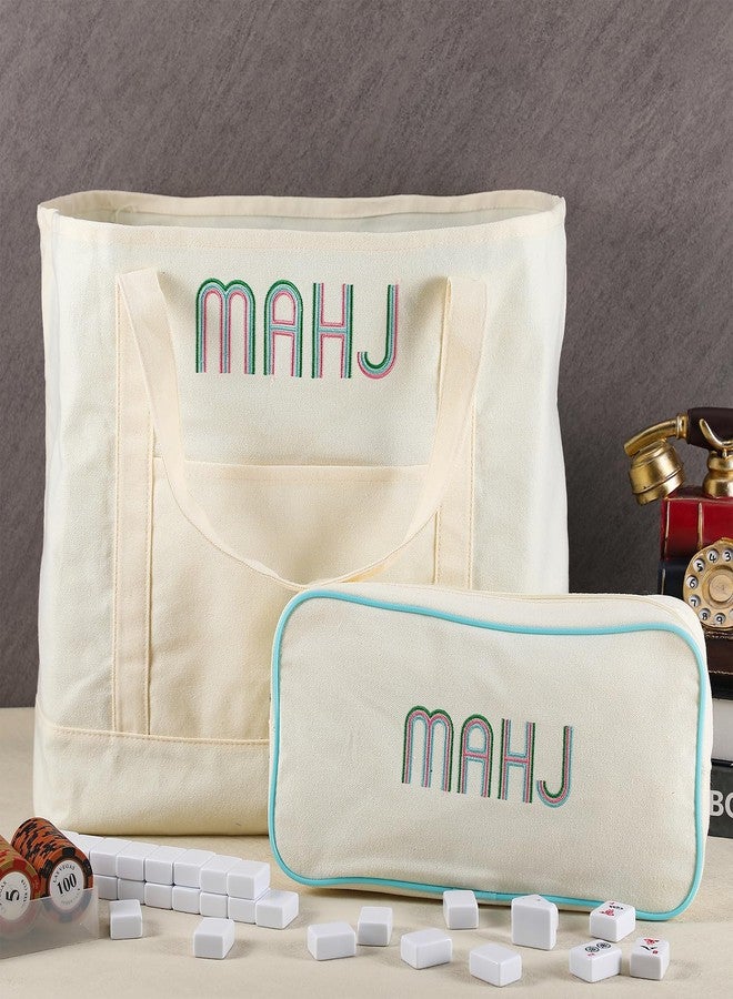 SilTriangle 2 Pcs Embroidered Mahjong Canvas Tote (large & Extra Large) Empty Tiles Tote Embroidered Tile Bag for Mahjong Lover Accessories Overnight - Image 4