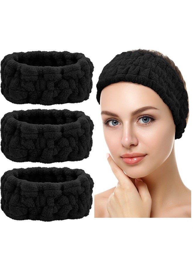 Chuangdi 3 Pieces Spa Facial Headband for Makeup and Washing Face Terry Cloth Hairband Yoga Sports Shower Facial Elastic Head Band Wrap for Girls and Women (Black) - Image 1