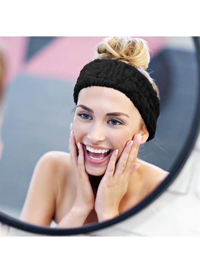 Chuangdi 3 Pieces Spa Facial Headband for Makeup and Washing Face Terry Cloth Hairband Yoga Sports Shower Facial Elastic Head Band Wrap for Girls and Women (Black) - Image 5