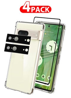 CATANES 4 Packs For Google Pixel 7 TPU Case and Screen Protector and 2 Camera Lens Protectors Clear Anti-Yellowing Transparent Shockproof Protective Phone Case Scratch Resistant Reinforced Corners Cover  - Image 1