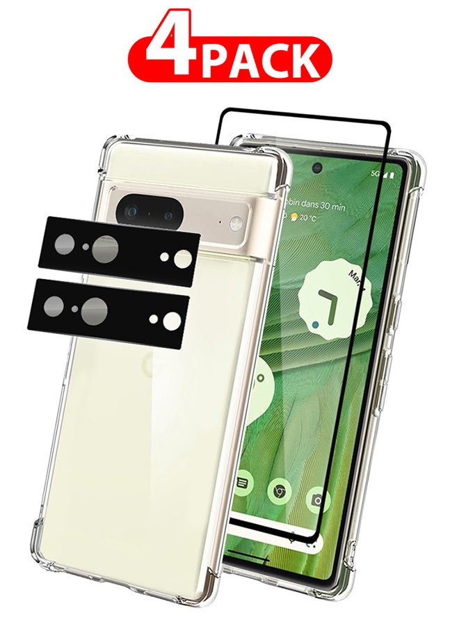 CATANES - 4 Packs For Google Pixel 7 TPU Case and Screen Protector and 2 Camera Lens Protectors Clear Anti-Yellowing Transparent Shockproof Protective Phone Case Scratch Resistant Reinforced Corners Cover - Image 1