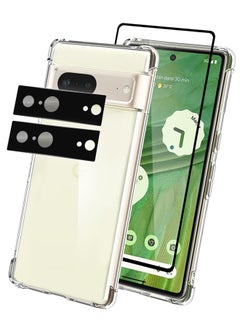 CATANES 4 Packs For Google Pixel 7 TPU Case and Screen Protector and 2 Camera Lens Protectors Clear Anti-Yellowing Transparent Shockproof Protective Phone Case Scratch Resistant Reinforced Corners Cover  - Image 2
