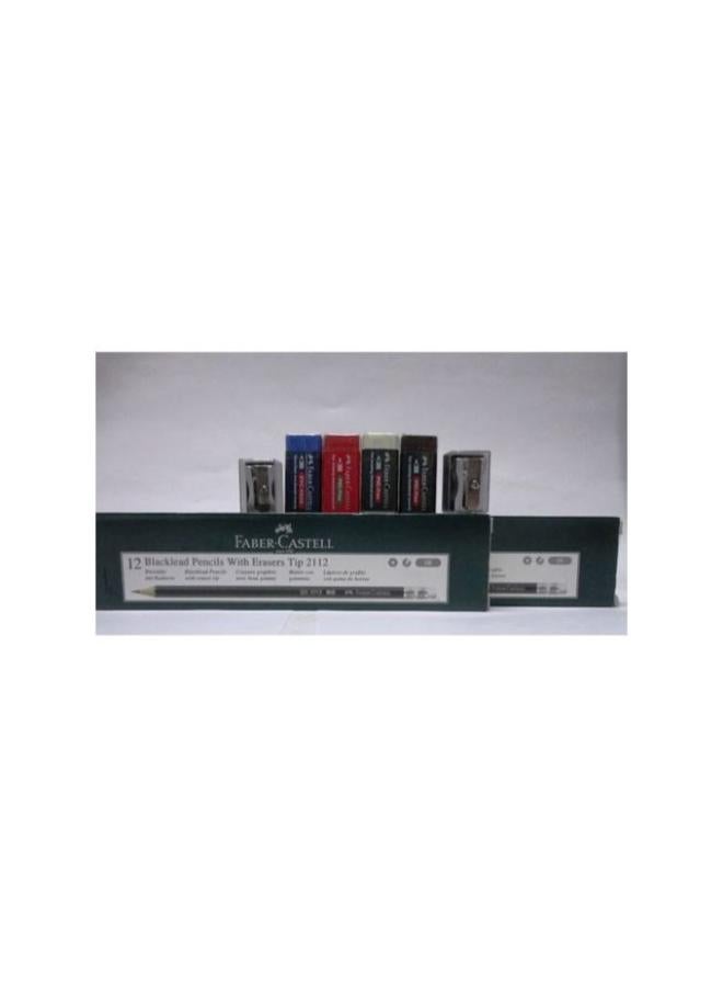 Faber-Castell Set: Pencils with Erasers – 2 Boxes + 4 Erasers + 2 Metal Sharpeners