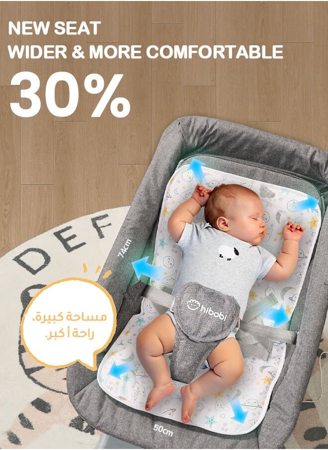 hibobi Smart Baby Rocker – 5-Speed Silent Swing, Bluetooth + Touchscreen + Remote Control, Wide Seat, Adjustable Mosquito Net & Canopy, Sleep-Soothing Music, Indoor & Outdoor Use  - Image 2