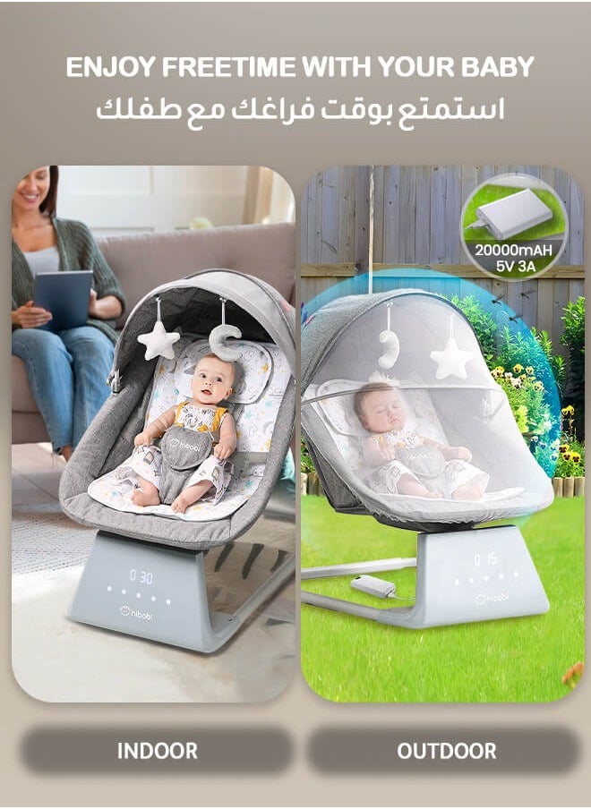 hibobi Smart Baby Rocker – 5-Speed Silent Swing, Bluetooth + Touchscreen + Remote Control, Wide Seat, Adjustable Mosquito Net & Canopy, Sleep-Soothing Music, Indoor & Outdoor Use  - Image 5