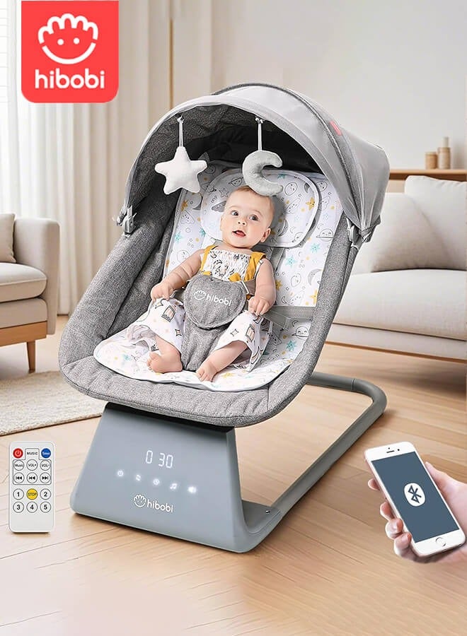 هيبوبي هزاز كهربائي للأطفال مزوّد بتقنية البلوتوث وجهاز تحكم عن بُعد – واسع، به 5 سرعات تأرجح، موسيقى وراحة، قابل للطي وآمن للاستخدام في الداخل والخارج. - Image 1