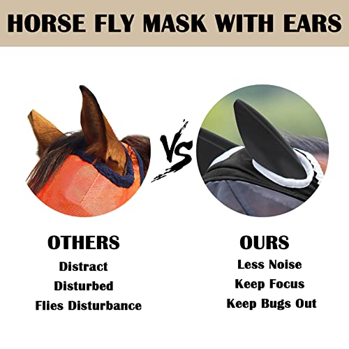 SAGUD Fly Mask with Ears for Horses Soft Stretchy Mesh Horse Face Cover, Breathable Eye Protection Fly Masks UV Protective Horse Supplies (Black, L) - Image 5