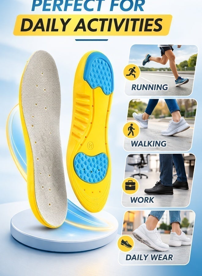 Breathable Memory Foam Gel Insoles for Men and Women – Shock Absorption, Arch Support, Odor Control, Cushioning for Running, Walking & Work Shoes (Sizes 37-44) - Image 3