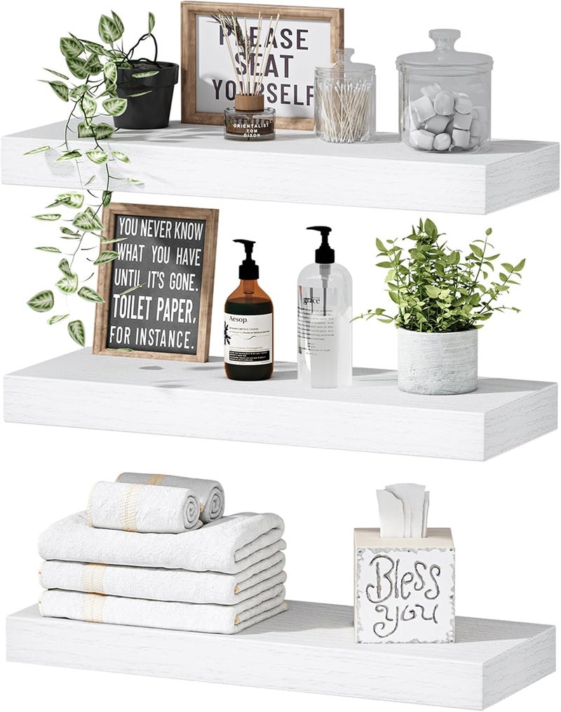 Floating Shelves for Wall, Bathroom, Bedroom, Kitchen, Living Room, Small Floating Bookshelves for Home Decor, Set of 3, White - Image 1