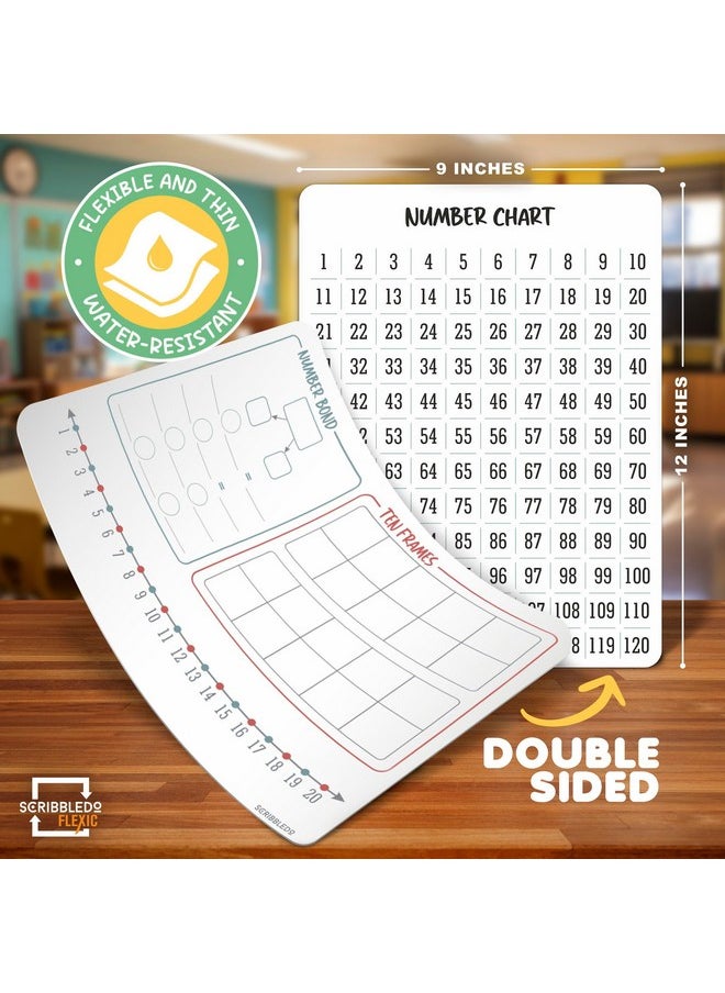 Scribbledo Number Bonds 9”X12” Small White Board Dry Erase Sheets Math Manipulatives Number Chart Ten Frame Number Line Math Supplies Teacher Students Classroom Pack Of 10 Sheets  - Image 4