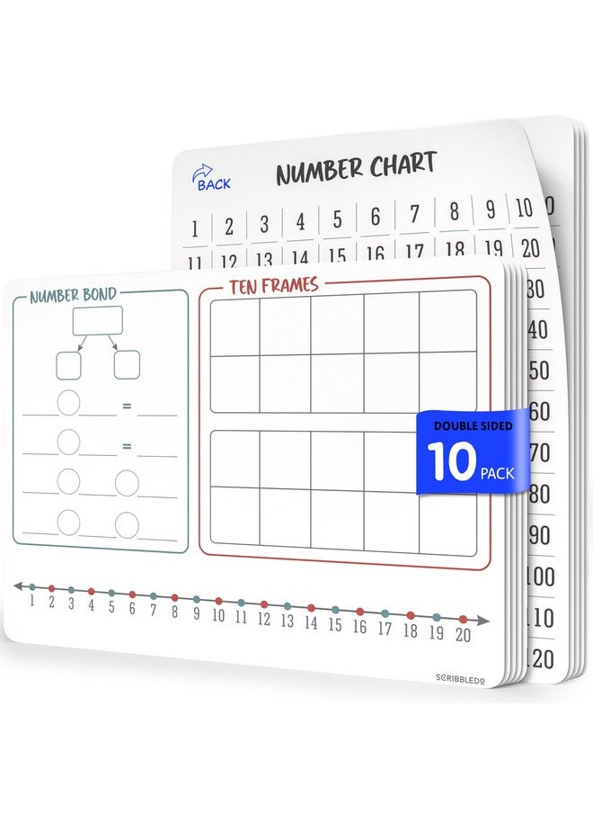 Scribbledo Number Bonds 9”X12” Small White Board Dry Erase Sheets Math Manipulatives Number Chart Ten Frame Number Line Math Supplies Teacher Students Classroom Pack Of 10 Sheets  - Image 1