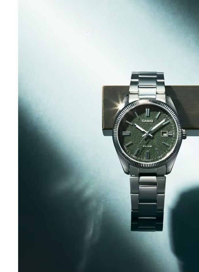 CASIO mtp-1302da-3avdf Analog Matte Green Dial, Stainless Steel Band, 50M Water Resistance Men's Watch - Image 2