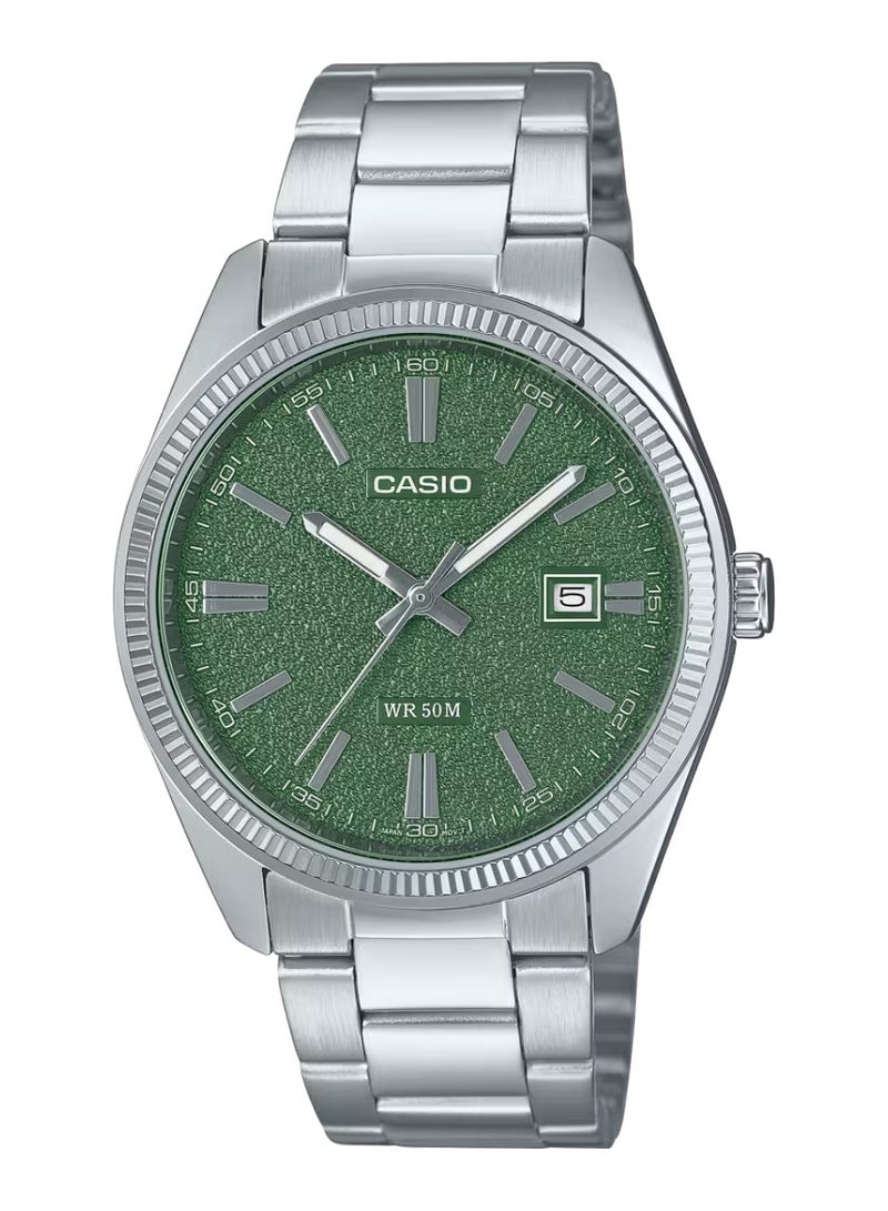 CASIO mtp-1302da-3avdf Analog Matte Green Dial, Stainless Steel Band, 50M Water Resistance Men's Watch - Image 1