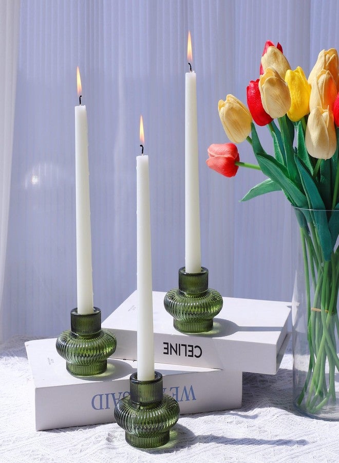 VOHO Green Candle Holder Decor for Dining Table Centerpiece, Ribbed Taper Candle Holders Versatile for Candle Sticks and Tea Lights Candles, Holiday Candlestick Holders Gifts for Friends(Set of 6) - Image 2